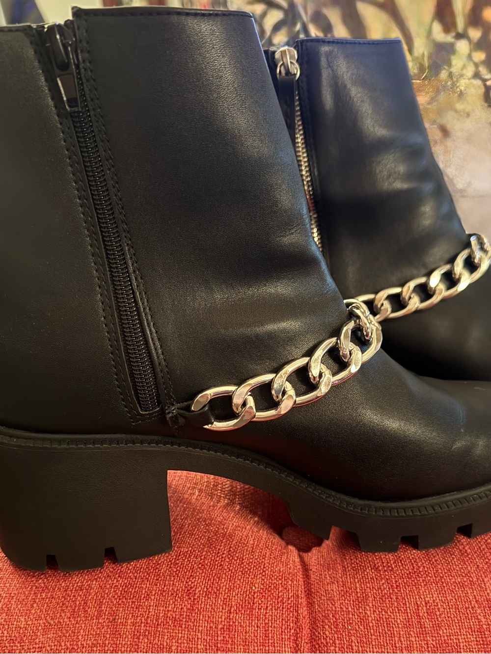 Dolce Vita Womens Nahdia Black Faux Leather Chain Ankle Boots Shoes NWOT